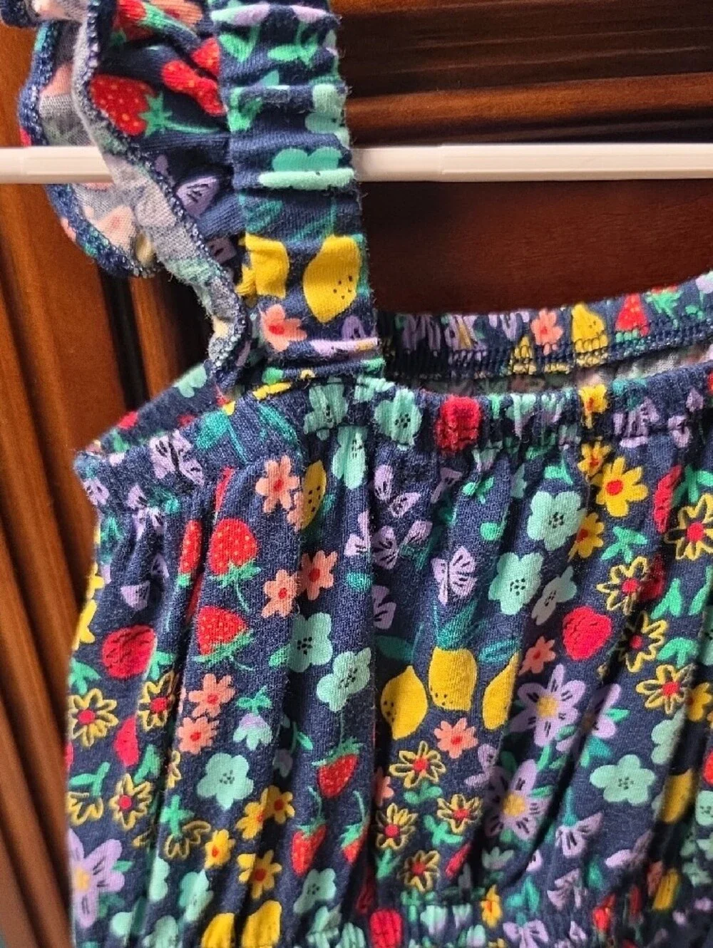 Old Navy Navy Multicolor Floral Ruffle-Strap Romper Dress